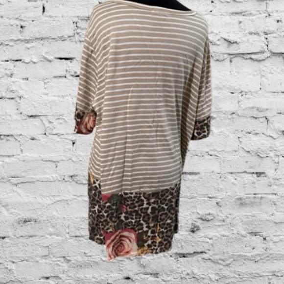 Tan & White Stripe Top with Rose Cheetah Design - Picture 11 of 12